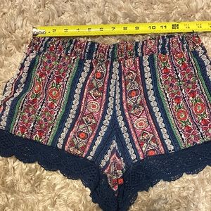 Angie rayon multi colored shorts with macrame
